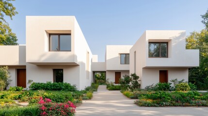 Fototapeta premium Modern Architectural Design of Minimalist Twin Homes Surrounded by Nature