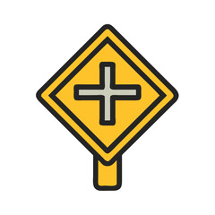 Crossroad Caution Sign Icon Design