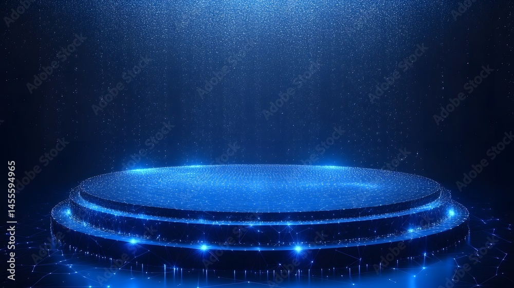 Aufkleber futuristic three-tiered platform glows in blue light against a starry backdrop. a digital, interconn