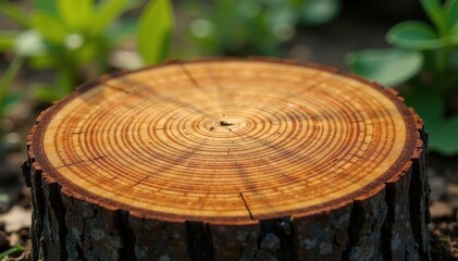 Fototapeta premium Fine tree rings form subtle concentric pattern marking yearly growth, time, wood