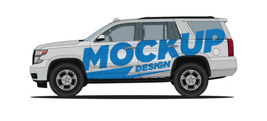 Mockup design car SUV van - SUV mockup design side view on isolated white background © Deden Irfandi