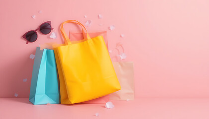 Shopping Bags with Sunglasses and Flower Petal