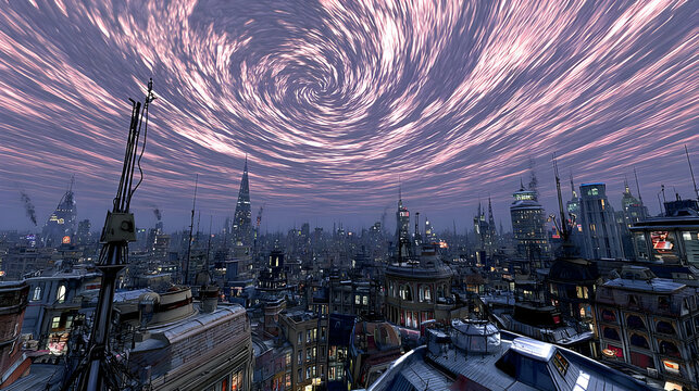 sky filled with floating shards, eyes, and morphing patterns