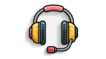 Naklejka premium A vibrant cartoon illustration of a headset with a microphone. Suitable for websites, applications, and presentations needing a modern and friendly communication symbol. 