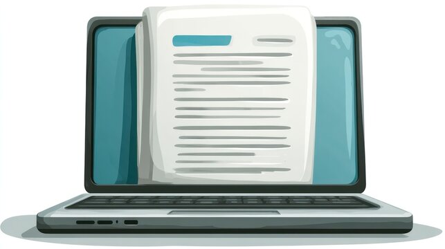 Document Emerging from Laptop Screen Digital Paperwork and Technology Integration
