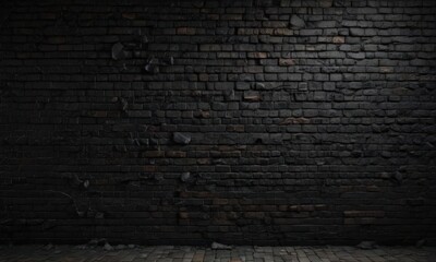 Dark, uneven black brick wall; cracked mortar, gritty texture; ominous lighting ,  surface,  distressed,  mortar