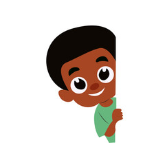 Happy Black Boy Peeking Cartoon Illustration