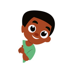 Happy Black Boy Peeking Corner Illustration