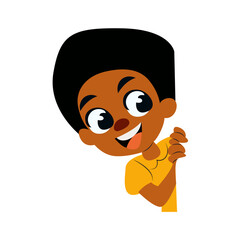 Happy Brown Boy Cartoon Peeking Fun
