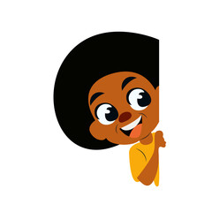 Happy Cartoon Boy Peeking Black Background
