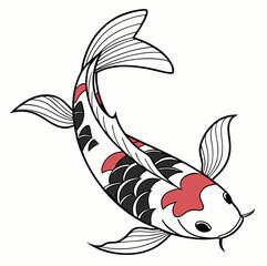 Detailed Koi Fish Drawing with Orange Accents