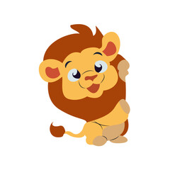 Cute Cartoon Lion Cub Waving Paw