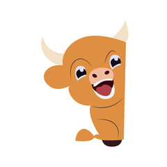 Happy Cartoon Bull Peeking Corner