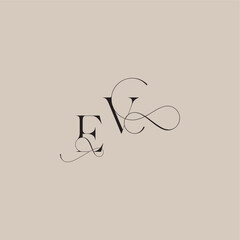 beautiful initial EV line and bold mix concept wedding serif monogram logo letter