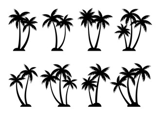 Fototapeta premium Palm trees silhouettes summer set. Palm trees isolated on white background.