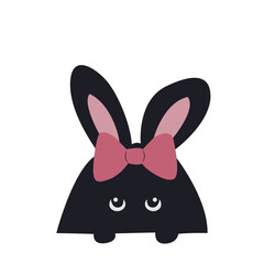 Cute Black Bunny Hiding Bow