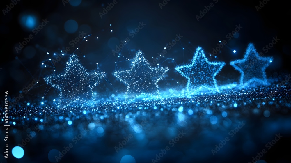 Aufkleber luminous blue stars float against a dark backdrop, conjuring technology, cyberspace, or a rating sys