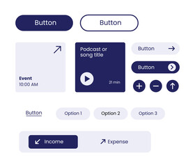 A user interface element with buttons, options, and event/media details. Stock Illustration