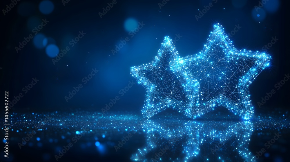 Aufkleber interconnected blue stars shimmer against a dark blue backdrop, creating a futuristic, dreamy scene.