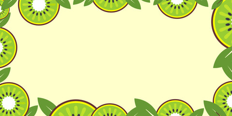 Kiwi slices frame on color background