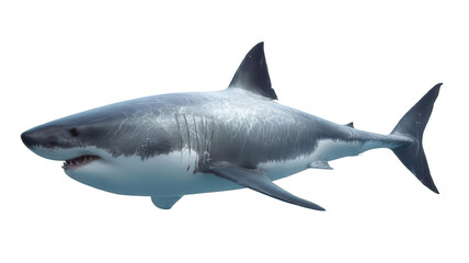 Great White Shark Realistic Illustration on White Transparent Background