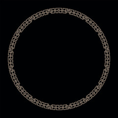 Vector decorative gold Border frame in greek style. Elegant element for design in Eastern style, place for text. Lace illustration for invitation, ceramic, textile, embroidery, porcelain, engraving