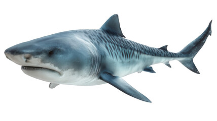 Naklejka premium High-Detail Tiger Shark Close-Up on White Background