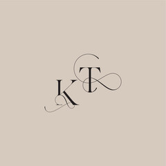 beautiful initial wedding serif monogram logo letter line and bold mix concept KT