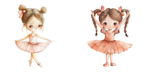 cute kid ballet watercolor vector illustration