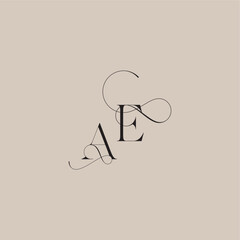 wedding serif monogram logo line and bold mix concept AE beautiful initial letter