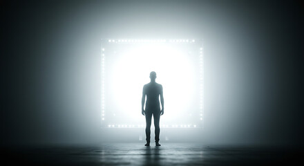 Obraz premium Silhouette Man Facing Bright Future Hopeful Journey Ahead