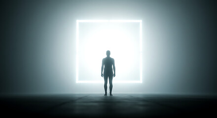 Obraz premium Silhouette facing bright future hope and new beginnings await journey to unknown door of opportunity