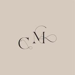 wedding serif monogram logo line and bold mix concept CM beautiful initial letter