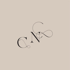 wedding serif monogram logo line and bold mix concept CN beautiful initial letter
