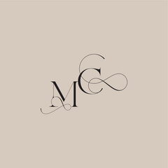 wedding serif monogram logo line and bold mix concept MC beautiful initial letter