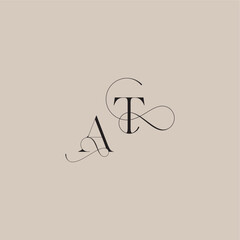 wedding serif monogram logo line and bold mix concept AT beautiful initial letter