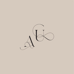 wedding serif monogram logo line and bold mix concept AU beautiful initial letter
