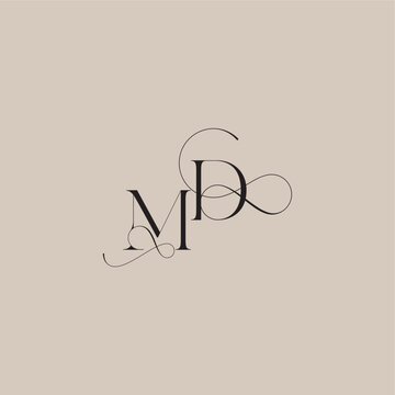 wedding serif monogram logo line and bold mix concept MD beautiful initial letter