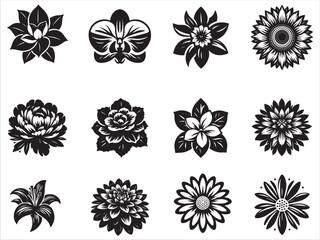 Collection of Black and White Floral Silhouettes