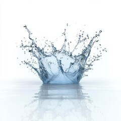 Water splash crown dynamic liquid texture transparent blue hues bright white background