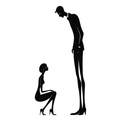 Fototapeta premium Elegant Couple Silhouette Art: Tall Man and Crouching Woman
