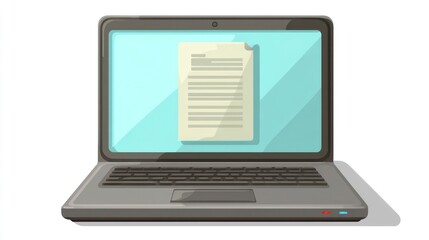 Laptop Displaying Document on Screen Digital Paperwork Online Work and Productivity Tools fo