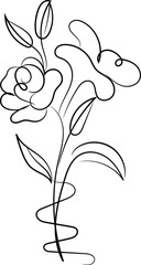 Elegant Single Line Drawing of a Flower with Leaves and Stem