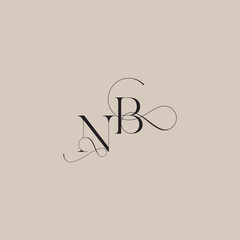 wedding serif monogram logo line and bold mix concept NB beautiful initial letter