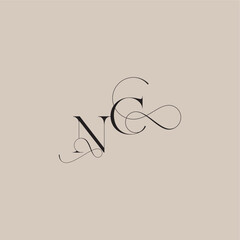 wedding serif monogram logo line and bold mix concept NC beautiful initial letter