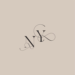 wedding serif monogram logo line and bold mix concept NY beautiful initial letter
