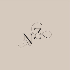 wedding serif monogram logo line and bold mix concept NZ beautiful initial letter