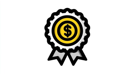 Fototapeta premium Money Award Badge Dollar Sign Ribbon Icon for Finance Success and Achievement