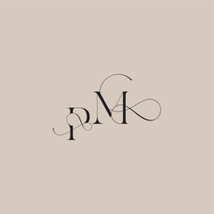 wedding serif monogram logo line and bold mix concept PM beautiful initial letter