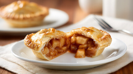 Crispy Lattice Pastry Shell Filled with Sweet Apple Filling on a White Plate